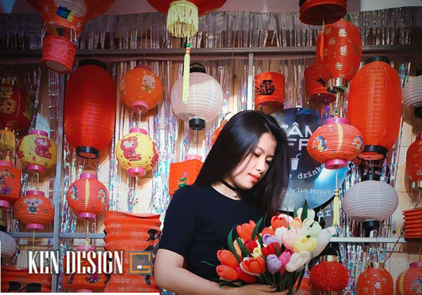 thiết kế quán cafe đèn lồng